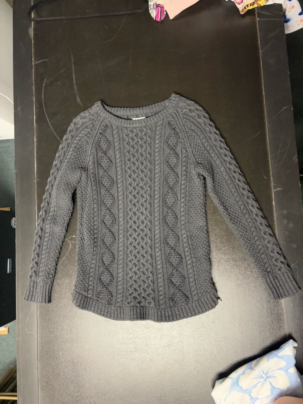 L.L. Bean Men's Charcoal Cable Knit Crewneck Sweater